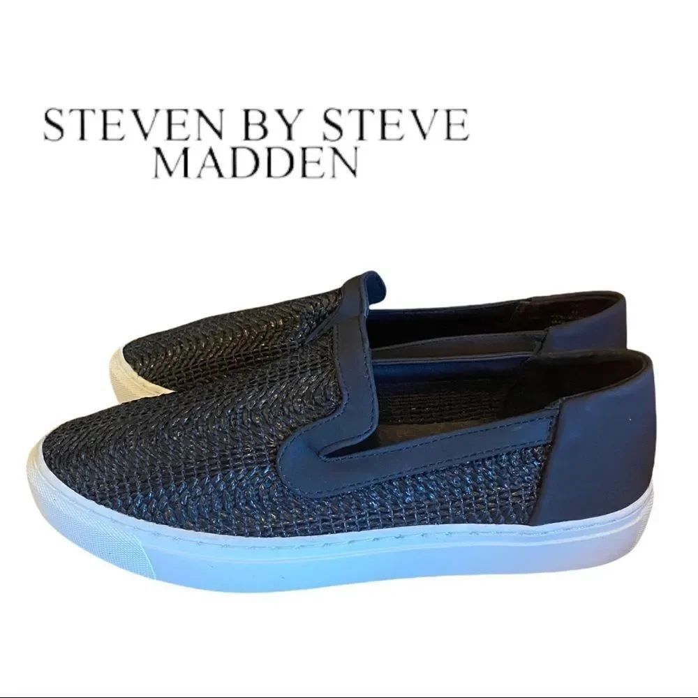New in Box Steven by Steven Madden "Kenner" Black Leather Woven Sneakers 8.5